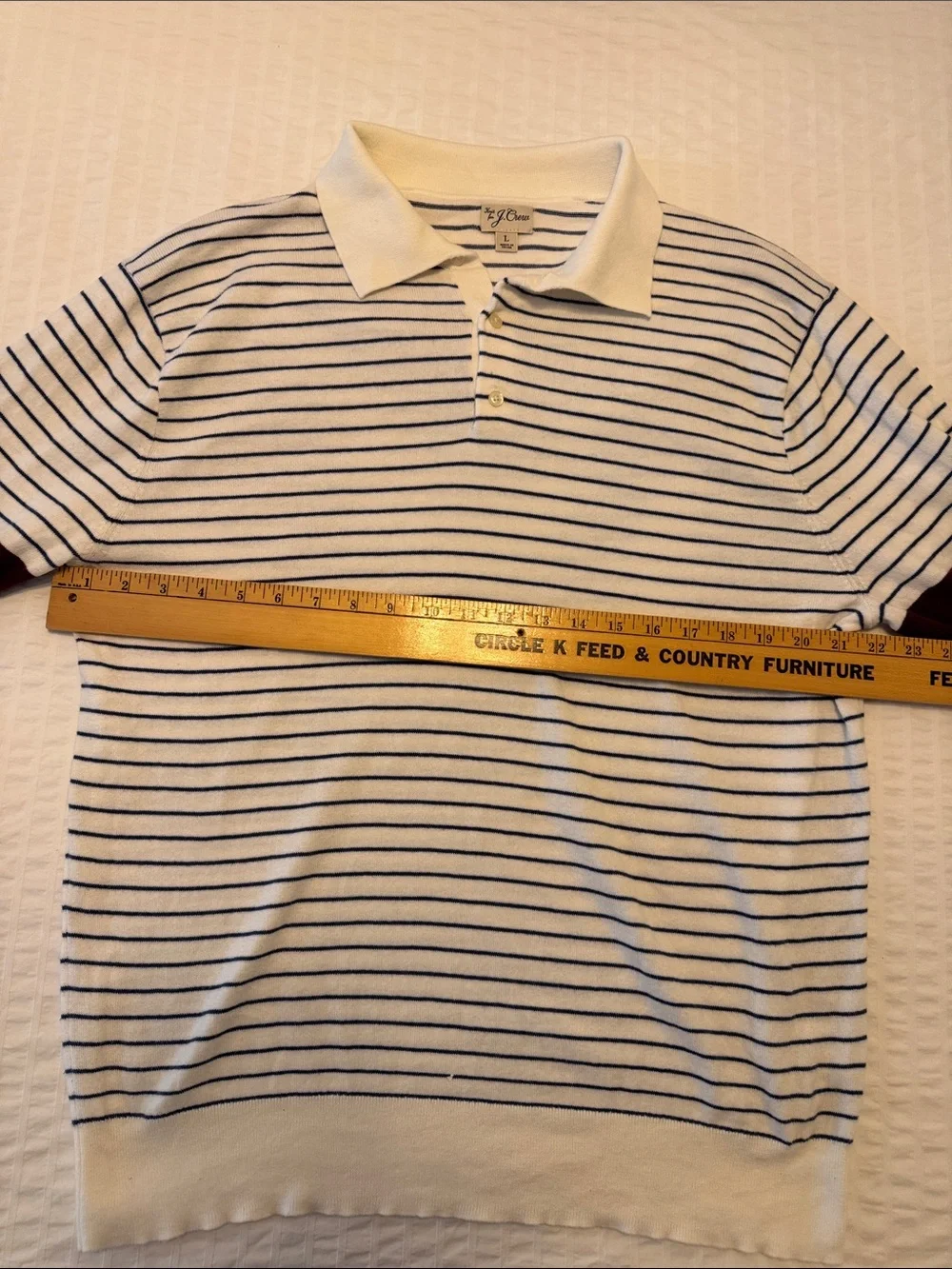 Men’s J.Crew L Striped Long-Sleeve Polo in White with Navy and Burgundy Accents